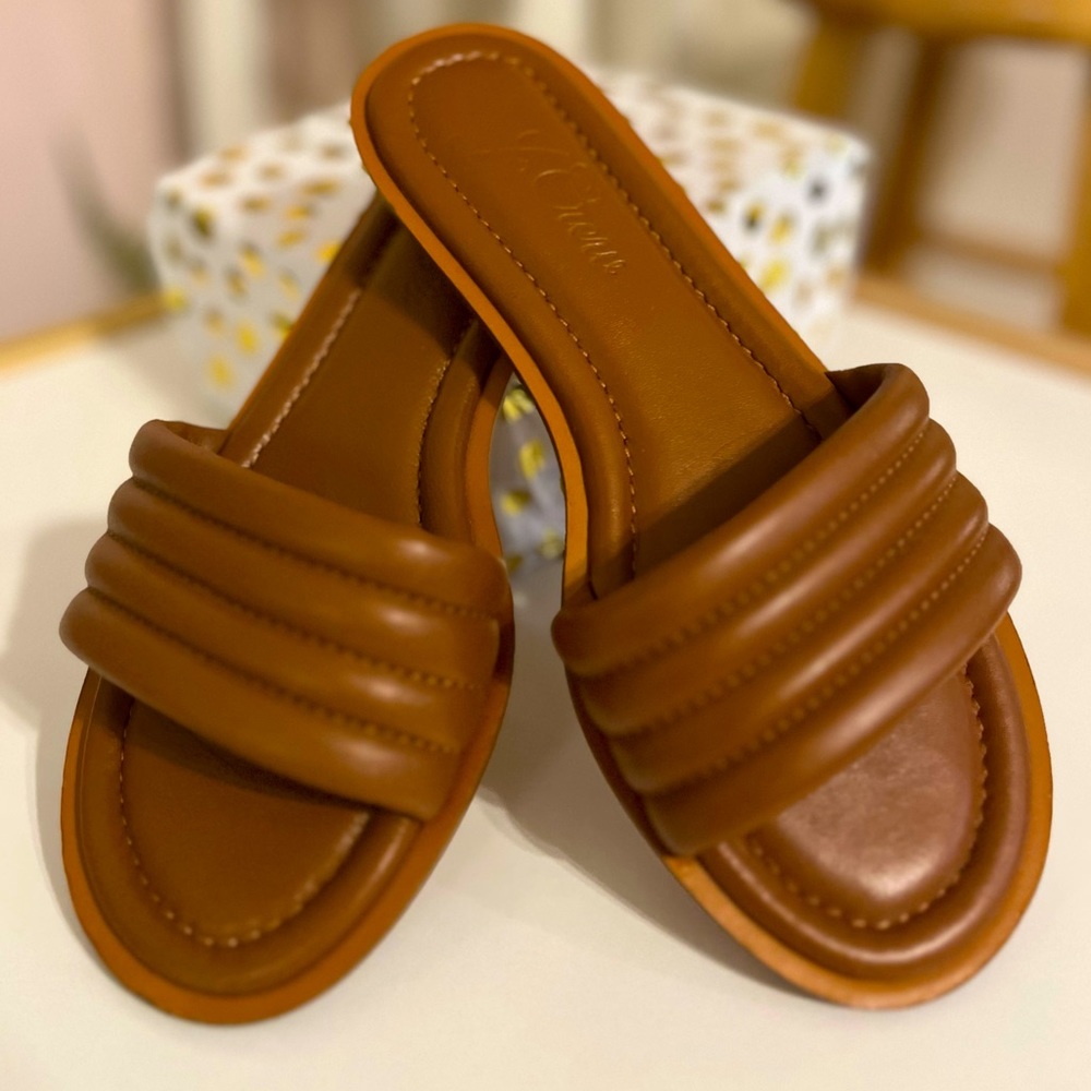 J. Crew Brown Sorrento Padded Leather Sandals Slides - Size 5